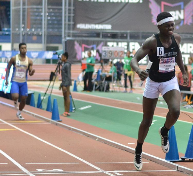 Anchor leg Infinite Tucker sprints to the finish line at Sunday's national championships.
